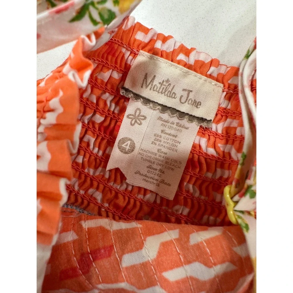 Matilda Jane Girls Floral Geometric Sundress Blue Orange‎ Size 4